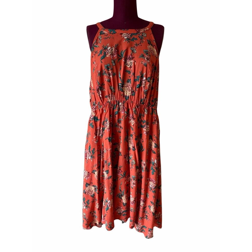 Torrid Mini Dress A-line Deep Blooms Ginger Floral Orange Sleeveless size 2 US 2 - Picture 4 of 11